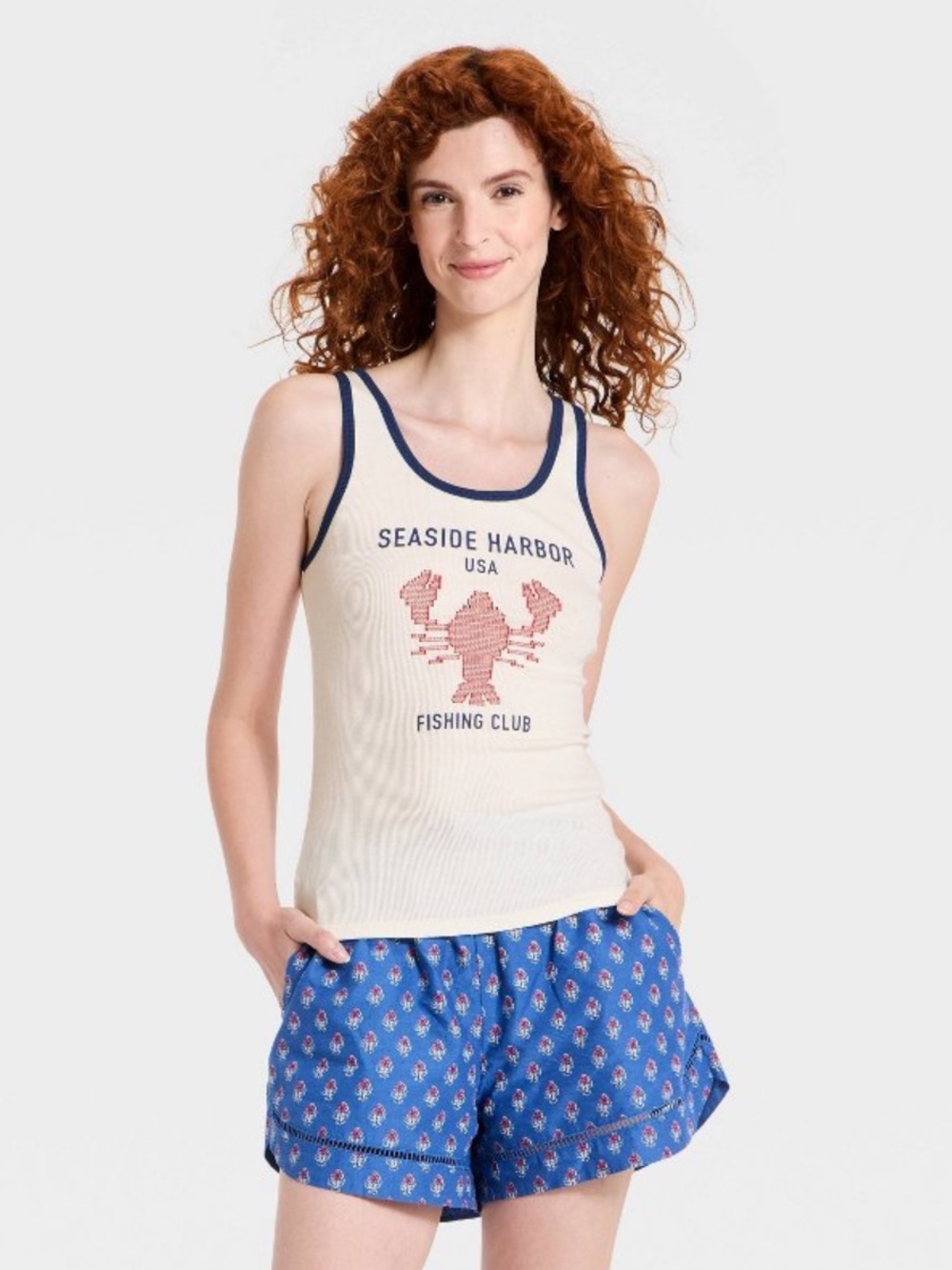 Universal Thread Cream & Navy Tank with Lobster 🦞 Graphic